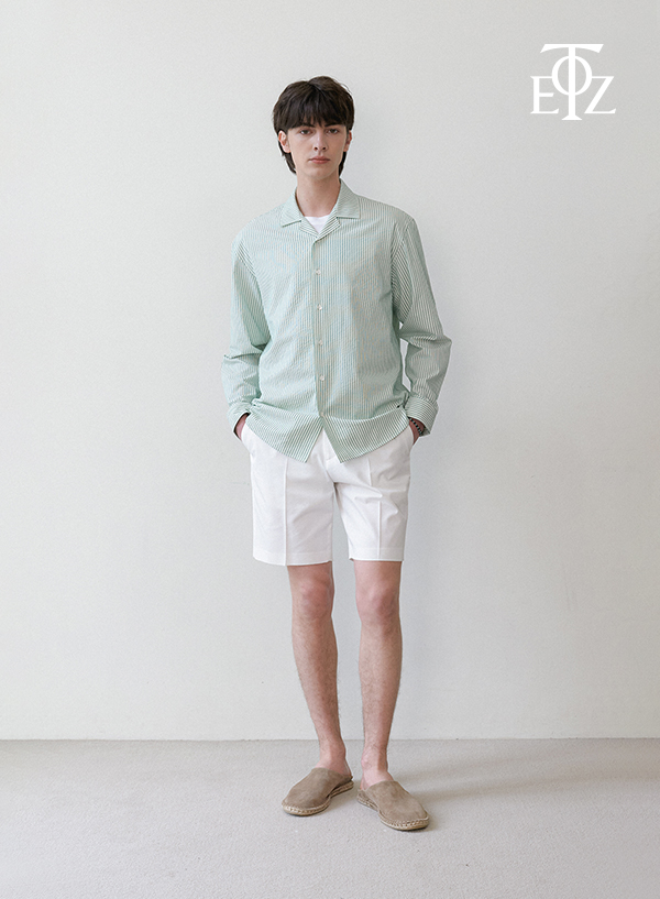 Seersucker Open Collar Shirt