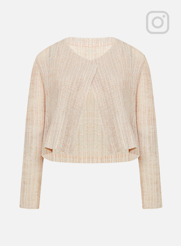 Tweed Pleats Open Cardigan