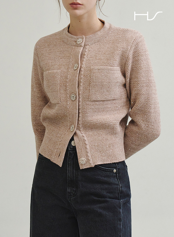 Pique Spangle Wool Cardigan
