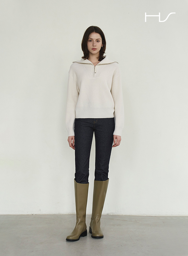 Wool Cashmere Harp Zip up Pullover