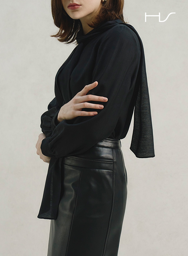 Long Tie Neck Blouse
