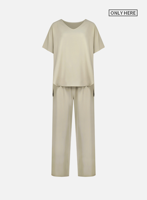 loose fit V-neck Short-sleeve Set