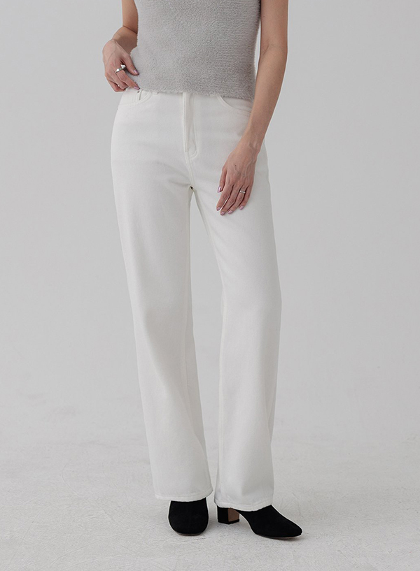 Plain cotton napping wide pants